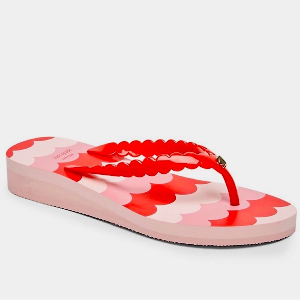 Kate Spade New York Mare Pink & Red Scalloped Print Wedge Flip
Flops